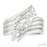 1.00 Ctw Open Bypass Ribbed Shank Mixed Diamond Cut Fashion Ring in 14K White Gold